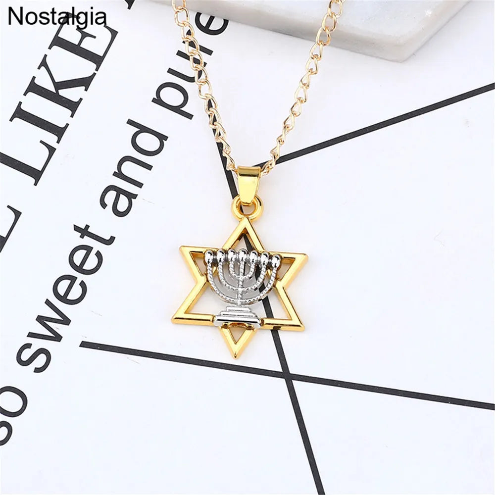 Star Of David Menorah Necklace