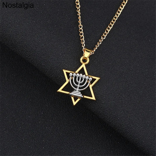 Star Of David Menorah Necklace