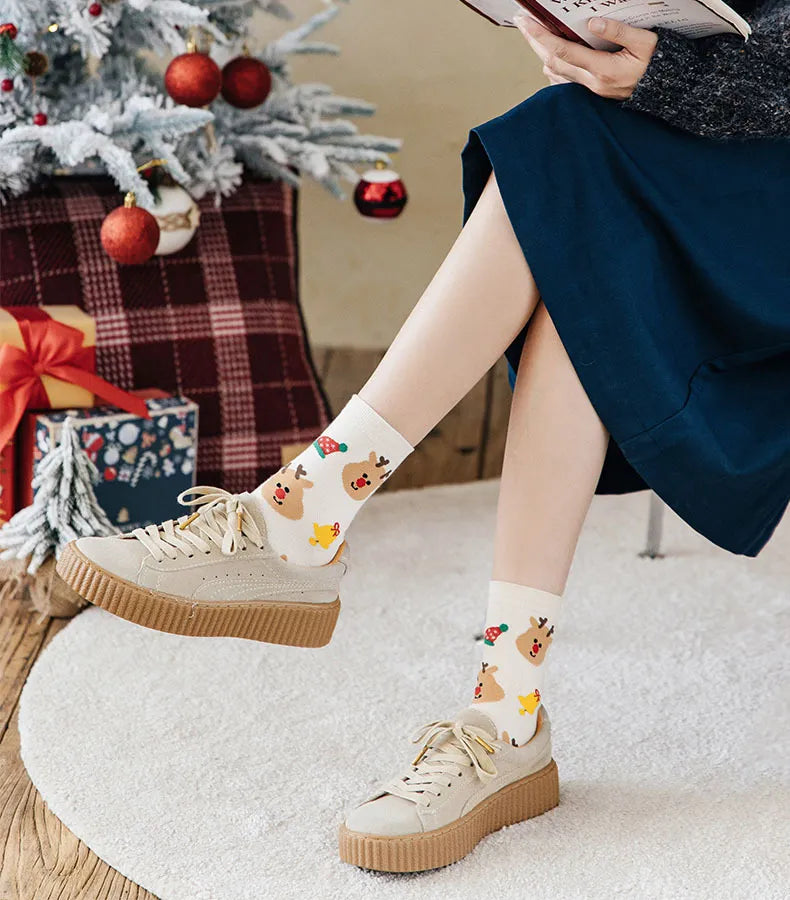 Christmas Print Mid Calf Socks