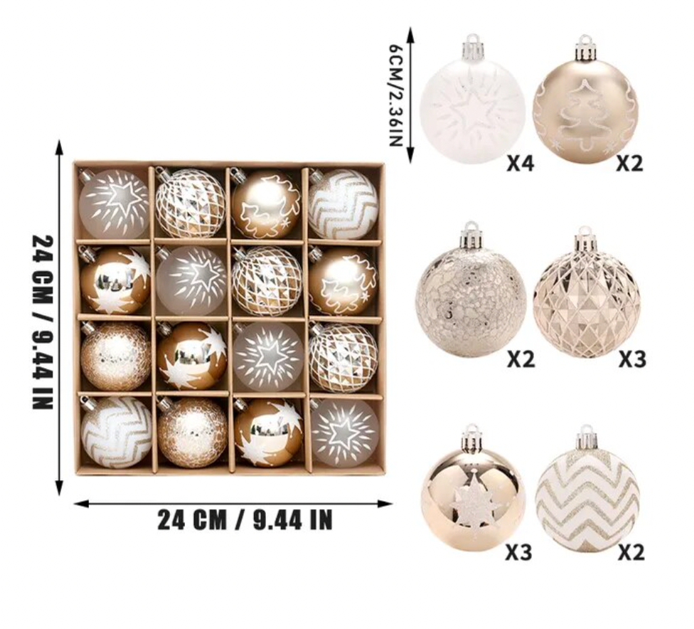 Mixed White Gold Ornament Set