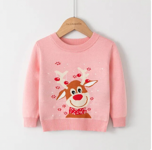 Reindeer Print Girls Sweater