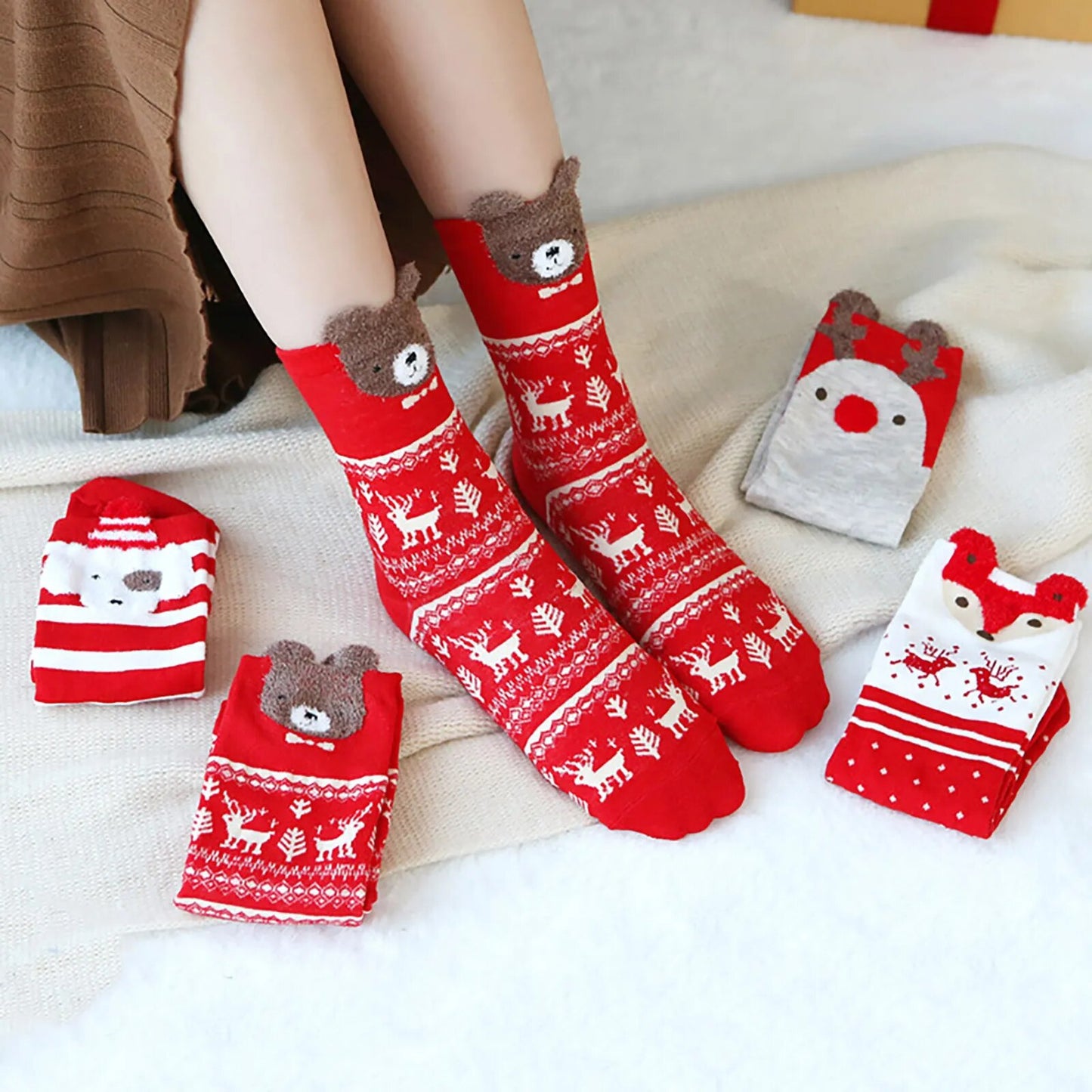 Women's Christmas Animal Fuzzy Sock Pack